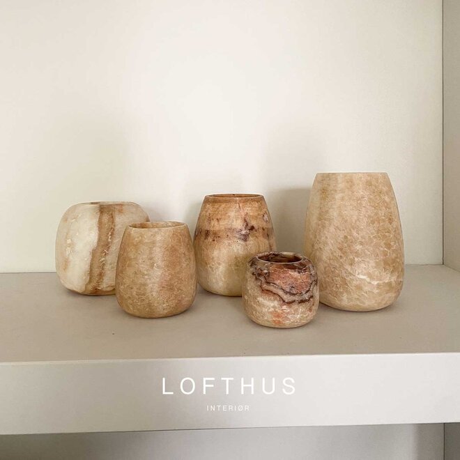 Alabaster waxinelichthouder | ball | 10 cm | brown