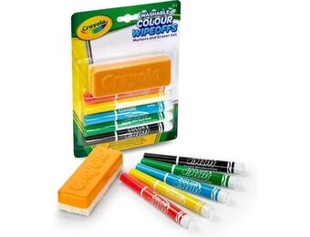 Crayola Washable Colour Wipeoffs - Whiteboardset - 5 stiften en 1 wisser