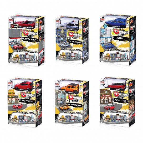 Bburago 1:43 StreetFire City Playset incl 1 auto - 1 set assorti uitgeleverd