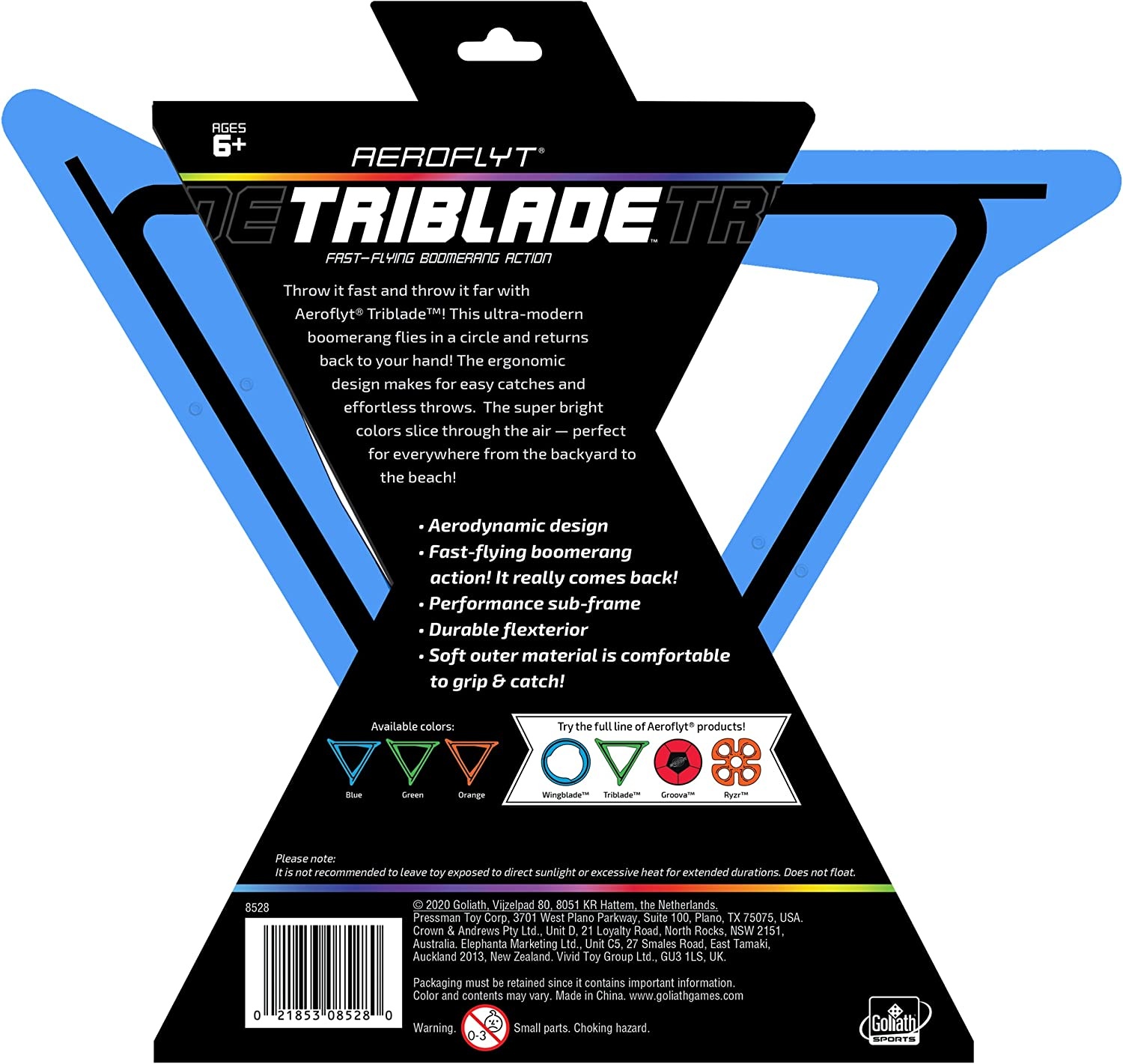 WAHU Sports Aeroflyt Triblade Fast Flying Boomerang Action - Blauw