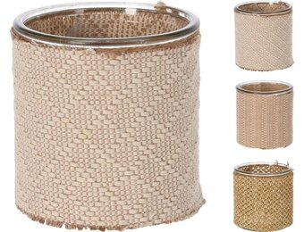 Kaarsenhouder glas Klein (10cm) met natuurlijke versiering - 1 stuk assorti uitgeleverd