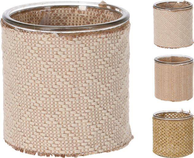 Kaarsenhouder glas Klein (10cm) met natuurlijke versiering - 1 stuk assorti uitgeleverd