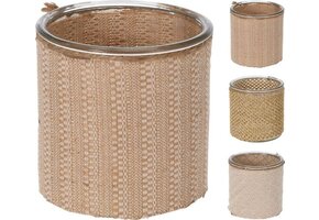 Kaarsenhouder glas Groot (12cm) met natuurlijke versiering - 1 stuk assorti uitgeleverd