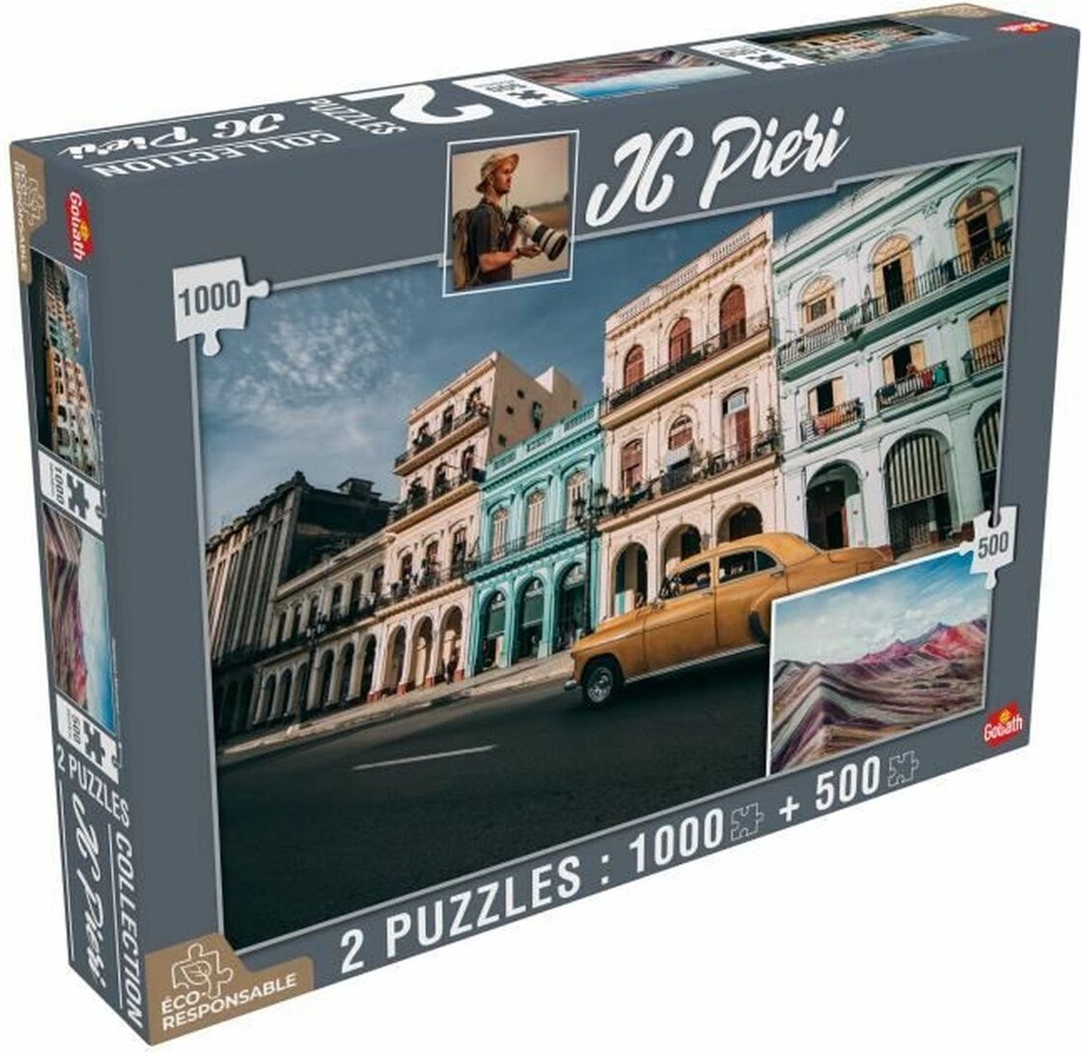 JC Pieri Collection Puzzel - La Havanne (Cuba) en Rainbow Mountain (Peru) 1000 en 500 stukjes