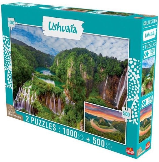 Ushuaia-collectie - Plitvice-watervallen (Kroatië) en het meer van Skadar (Montenegro) Puzzels 500 en 1000 stukjes