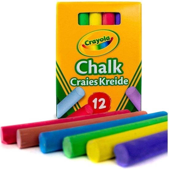 Crayola - 12 Stuks bordkrijt - 6 Primaire kleuren - Anti-stof formule