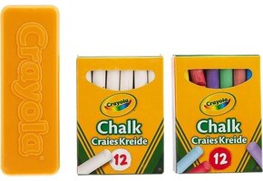 Crayola - Set 24 witte en gekleurde krijtjes voor schoolbord met wisser