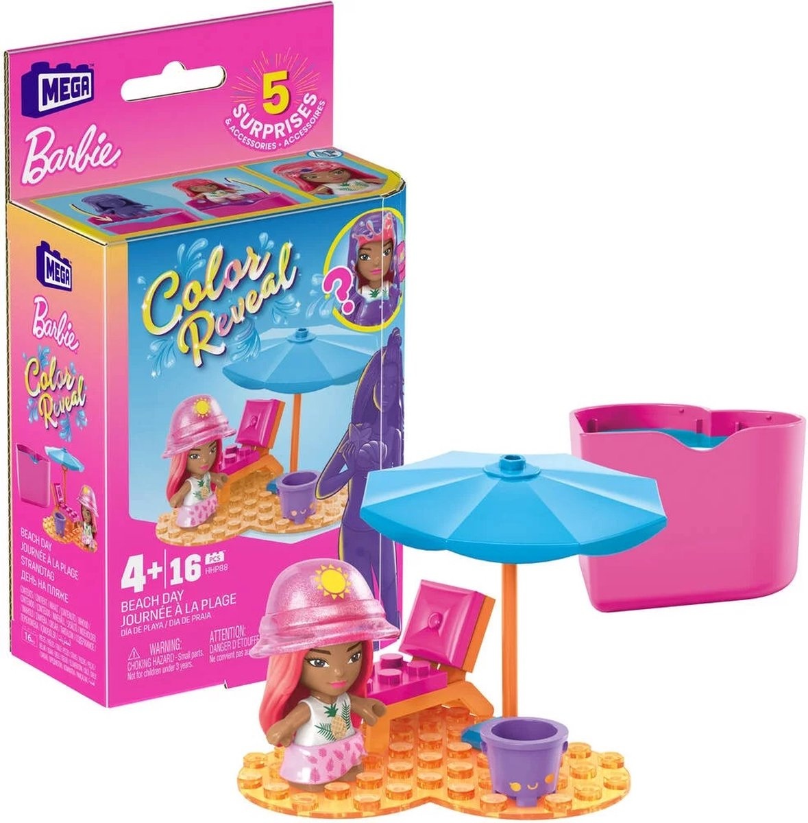 Barbie Color Reveal Beach Mega Bloks - Bouwstenen set met pop