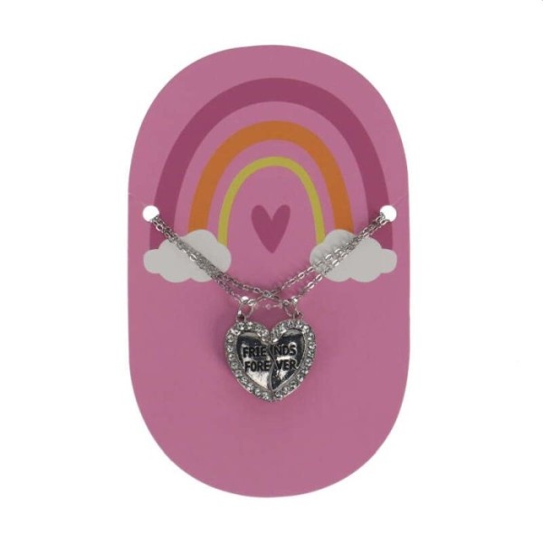 BFF ketting zilverkleur hart - 2 delige set