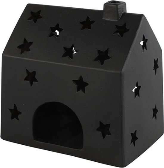 Countryfield Theelicht huis Jule maat L zwart - L11,5xB16,5xH16,5cm