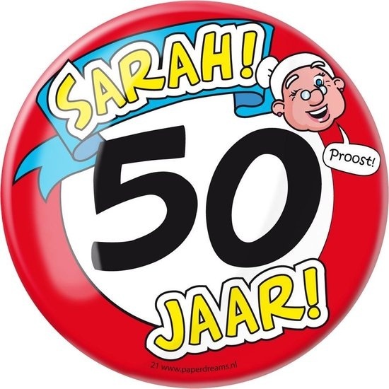 Paperdreams - XL Button - 50 jaar Sarah - Doorsnee 10 cm