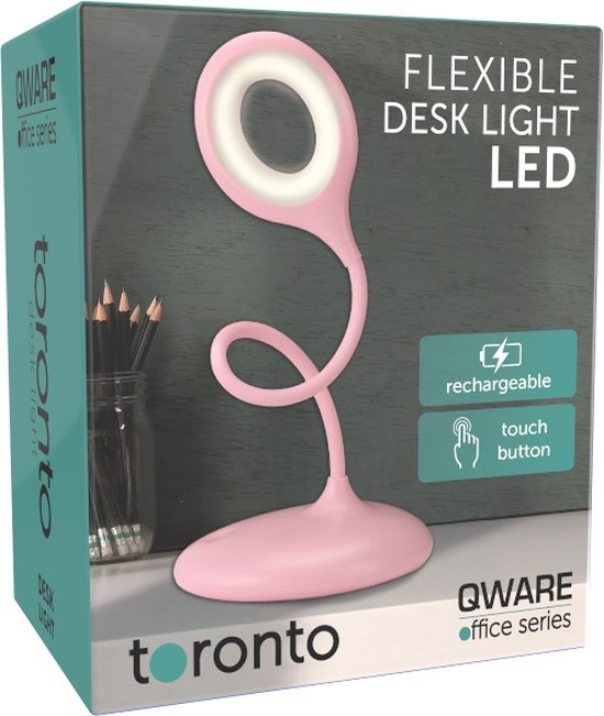 Qware Office - Flexible Desk Light - Led lamp - Toronto 39 cm - Bureaulamp - Roze - Dimbaar