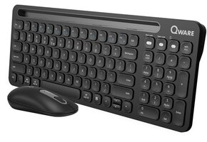Qware Office - Design - Toetsenbord - Draadloos - Multiconnect - Bluetooth - 2.4 GHz - Dongel - Druppeltoets - Telefoon/Tablet Gleuf - Florence - Stille klik - Zwart - Qwerty