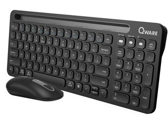 Qware Office - Design - Toetsenbord - Draadloos - Multiconnect - Bluetooth - 2.4 GHz - Dongel - Druppeltoets - Telefoon/Tablet Gleuf - Florence - Stille klik - Zwart - Qwerty