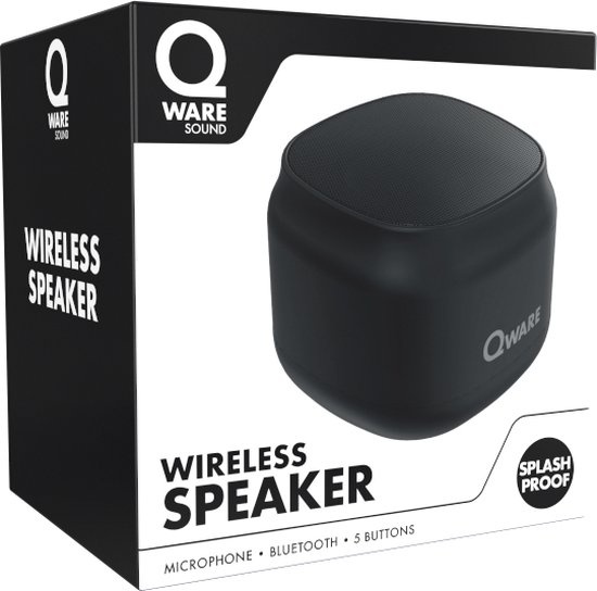 Qware - Draadloze Speaker - 5W - Draadloos- Bluetooth 5.1 - Muziek Box - Splash Proof - Knoppen - USB-C - 4h luisteren op 50% - Zwart