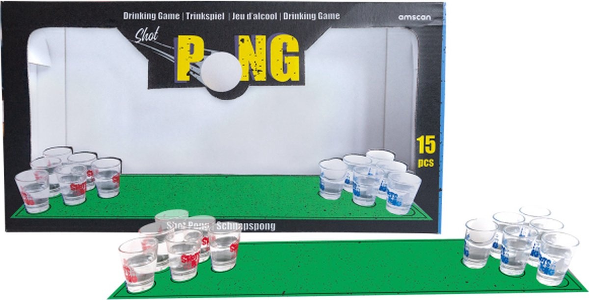 Shot Pong - Bier spel met mat - 12 cups met 2 ballen