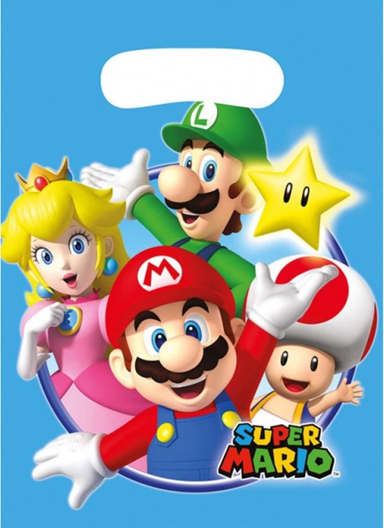 Super Mario verjaardag traktaties feestzakjes/cadeauzakjes/snoepzakjes/uitdeelzakjes - 8x stuks - plastic