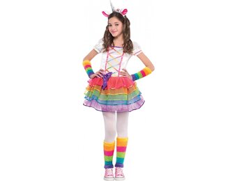 Eenhoornkostuum Meisjes Regenboog Unicorn Maat 110 (5 jaar)