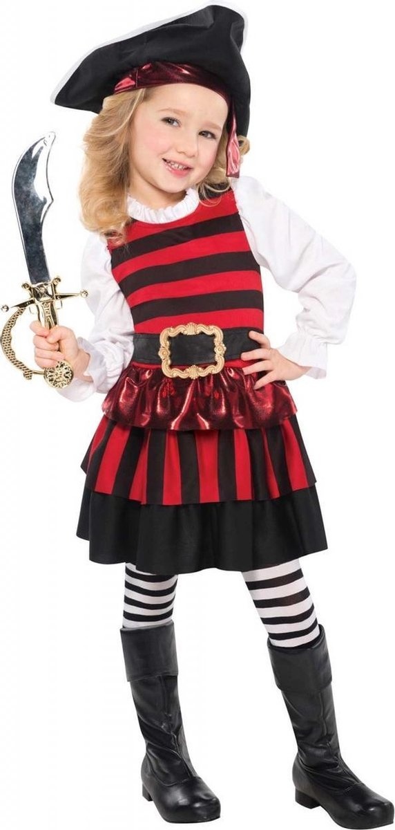 Verkleedjurk Piraat Polyester Zwart/rood Mt 3-4 Jaar