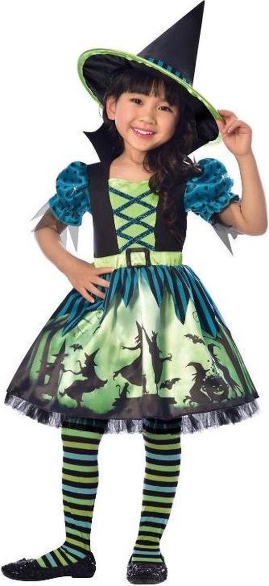 Kinderkostuum Witch Meisjes Polyester Groen - Heksen kostuum maat 4-6 Jaar