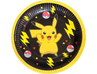 Pokémon themafeest gebaksbordjes - 8x - zwart/geel - karton - D18 cm