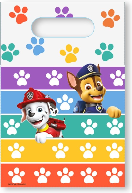 8 papieren feestzakjes PAW Patrol 6,25 x 9,25 cm