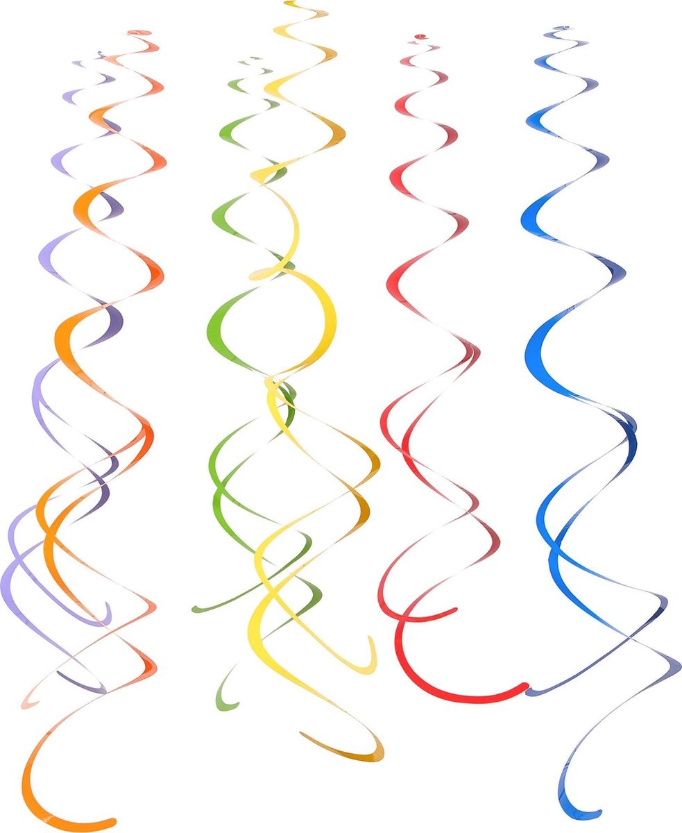 12 gekleurde spiralen hangversiering - Decoratie > Slingers en hangdecoraties