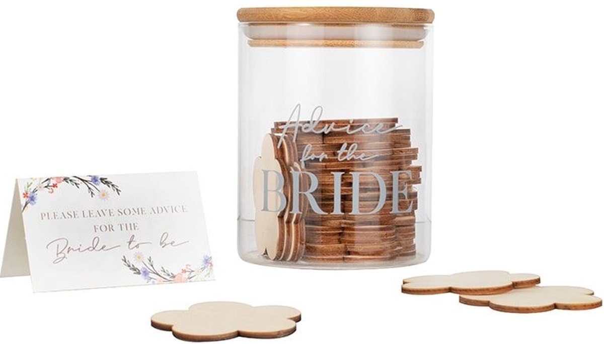Advice for the Bride jar - Advies voor de bruid - beschrijfbare houten bloemen in pot