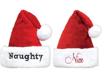 2 kerstmutsen Naughty & Nice