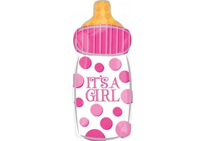 Geboorte Ballon Meisje - Its A Girl - Aluminum ballon - Folieballon Baby Bottle Girl 25 X 58 cm Roze