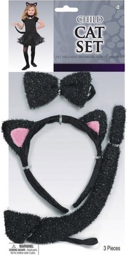Katten/poezen verkleedset - voor kinderen - zwart - 3 delig