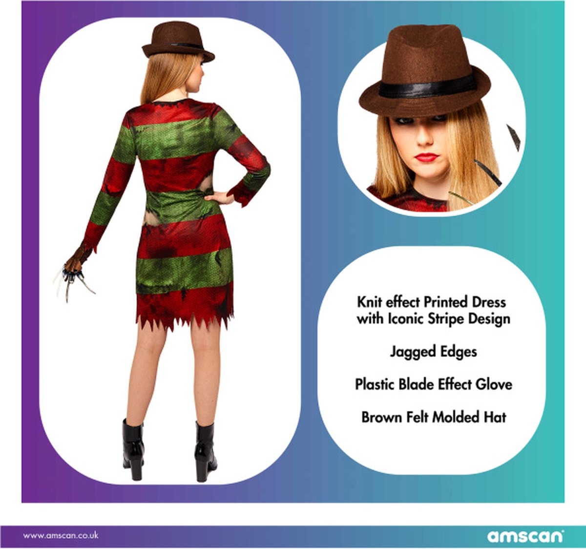 Halloween Kostuum Freddy Krueger Dames Officieel 3-delige set - Maat L