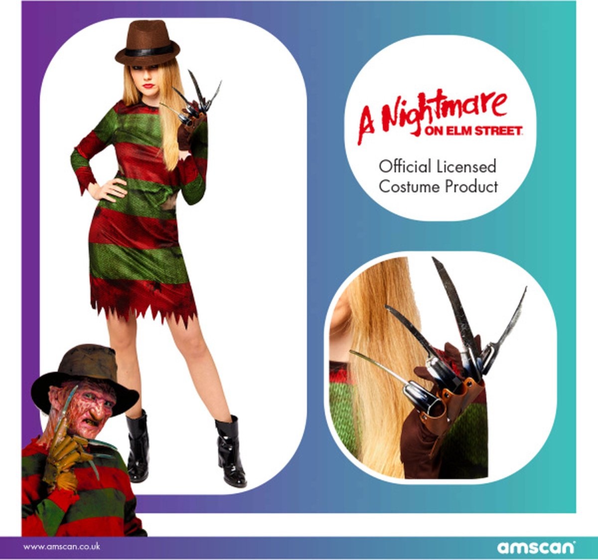 Halloween Kostuum Freddy Krueger Dames Officieel 3-delige set - Maat M