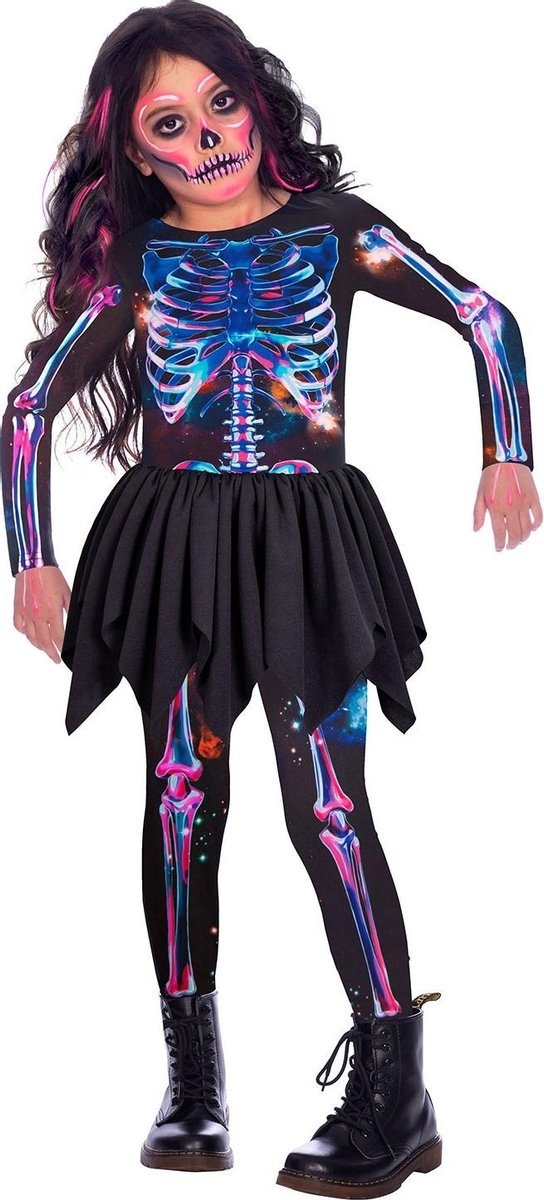 Amscan Kinderkostuum Skelet Meisjes Neon/zwart Maat 3-4 Jaar