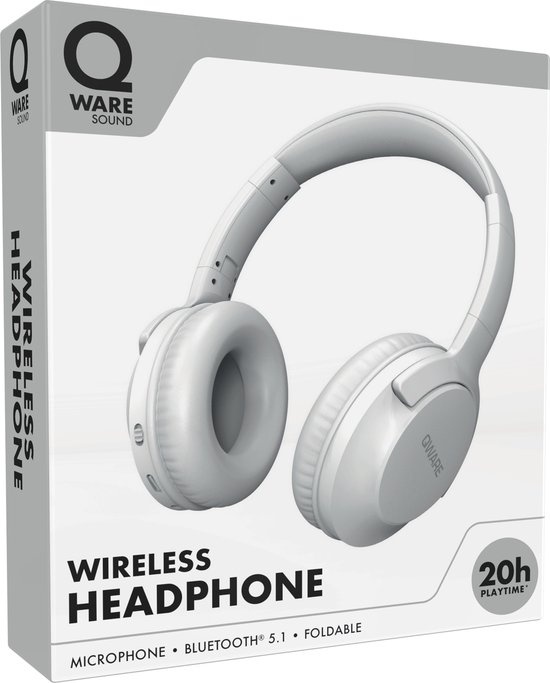 Qware - Draadloze Koptelefoon - Draadloos- Bluetooth 5.1 - Headset - Headphone - Volumeknoppen - USB-C - 20h luisteren op 50% - Vouwbaar Design - Wit