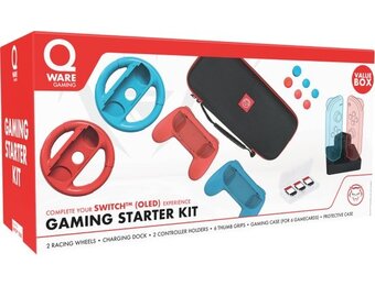 Qware Gaming - Bundel geschikt voor Nintendo Switch - Controller Grips - Gamecase - Oplader - Stuurwiel - Hoes - Thumbgrips - Starterkit - Charging station - Charger - LED Indicatie - Multi Charging - Docking station