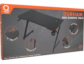 Qware Gaming - Durham - RGB - Touch Bediening - Gaming Bureau - 120cm - Game desk - Gaming Tafel - Kabelmanagement - Carbon Fiber Afgewerkt Tafelblad - Zwart
