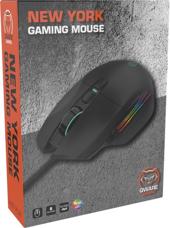 Qware Gaming - Muis - Gaming - New York - RGB LED - 10.000 DPI - 8 knoppen - Programmeerbaar