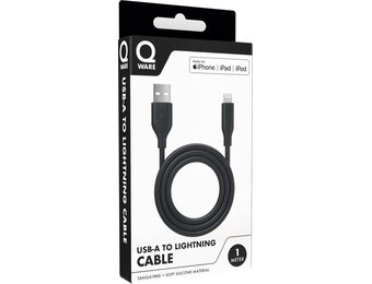 Qware - USB A to Lightning - Kabel - Cable - Fast charge - Snel laden - 1 meter - Siliconen - Knoop vrij -Extra flexibel - Zwart