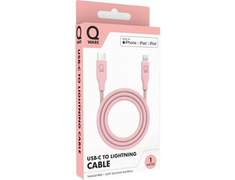 Qware - USB C to Lightning - Kabel - Cable - Fast charge - Snel laden - 1 meter - Siliconen - Knoop vrij - Extra flexibel - Roze