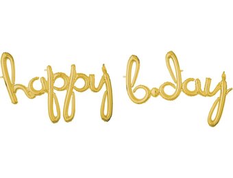 Amscan - Happy Birthday script folie ballon goud (93 x 68 cm)