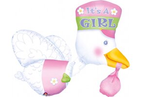 Amscan Folieballon Ooievaar It´s a girl 32x81cm