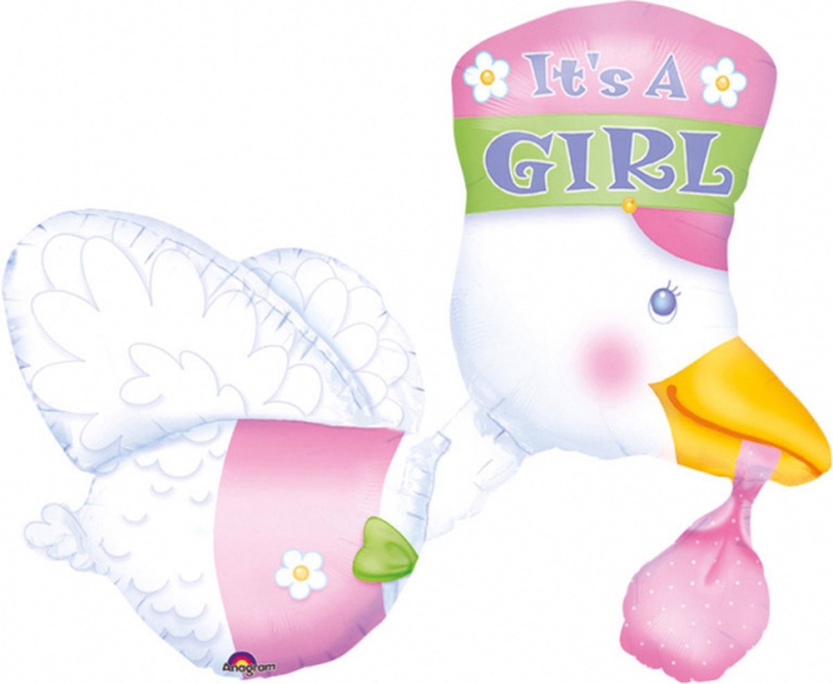 Amscan Folieballon Ooievaar It´s a girl 32x81cm