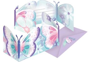 Amscan Uitnodigingen met envelop Vlinder Papier blauw/paars 8 Stuks