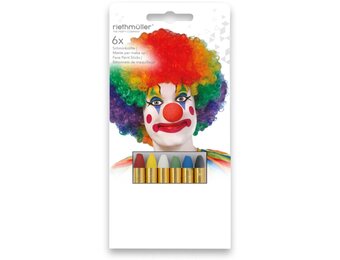 Make-up / Schminkstiften 6 stuks, rood-geel-wit-groen-blauw-zwart