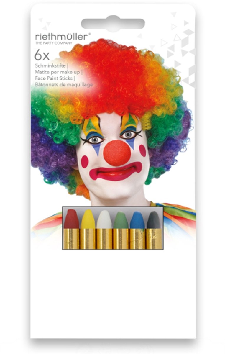 Make-up / Schminkstiften 6 stuks, rood-geel-wit-groen-blauw-zwart