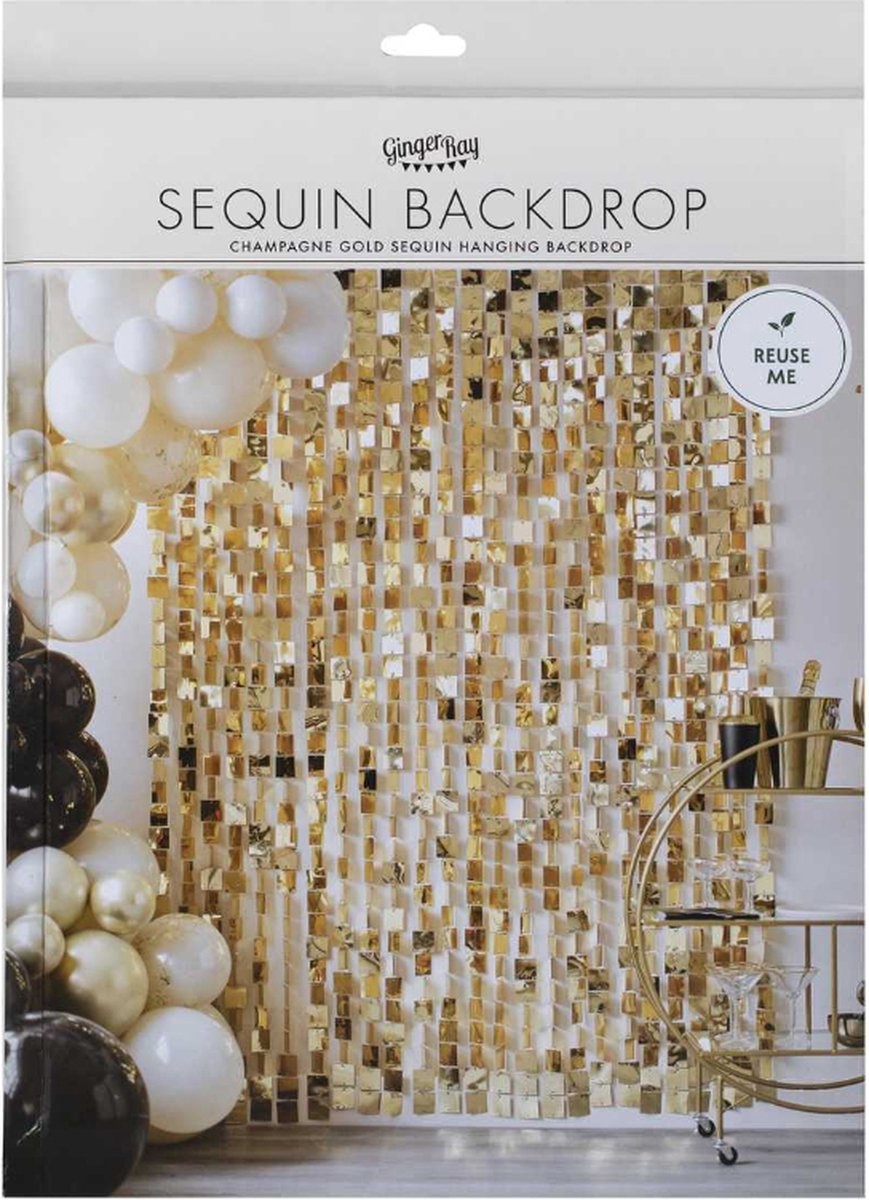 Ginger Ray Sequin Champagne Gold Hanging Backdrop - Glitter decoratie gordijn 2m