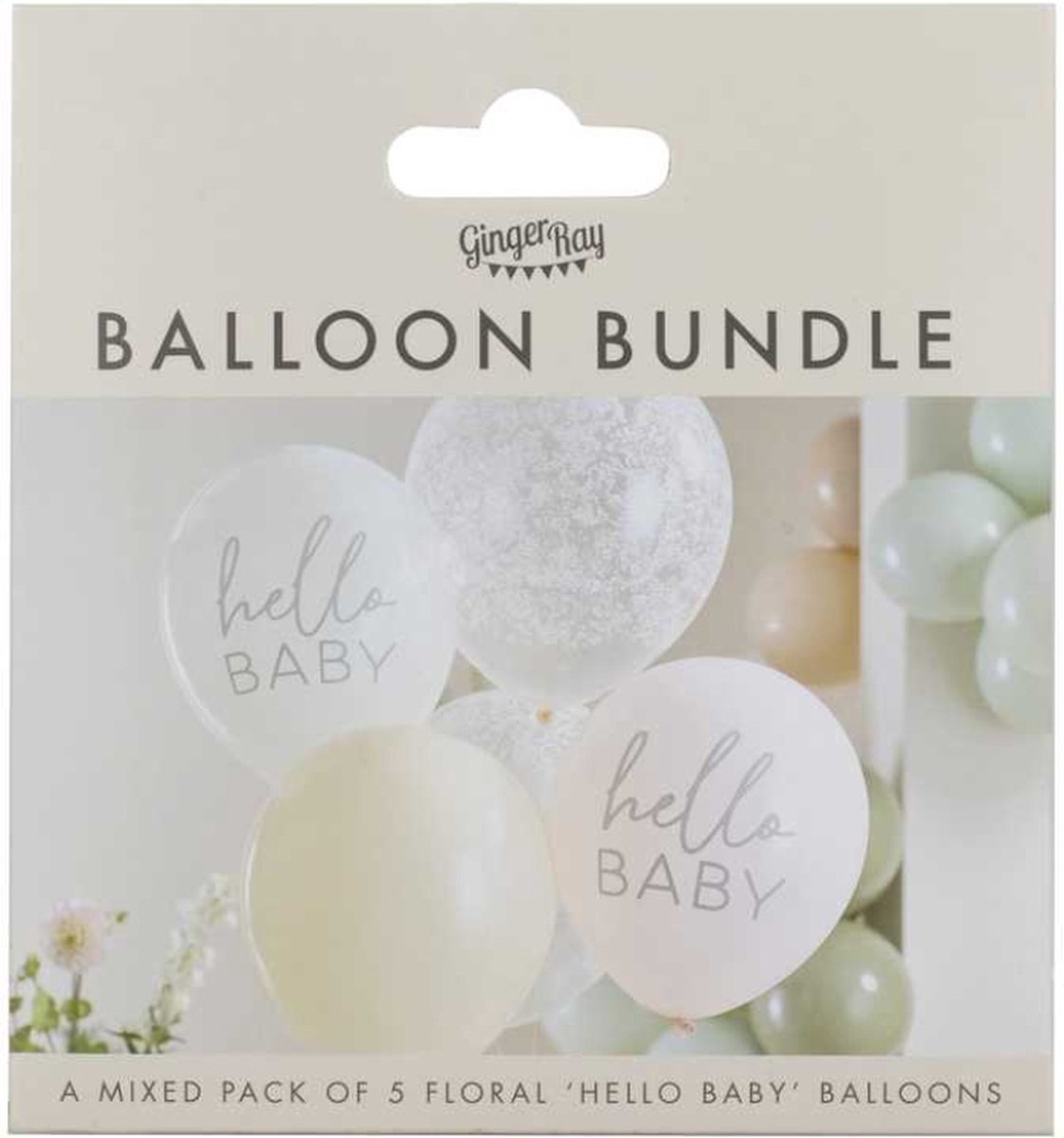 Ginger Ray - Ballonnen baby shower - floral Hello Baby - 5 stuks