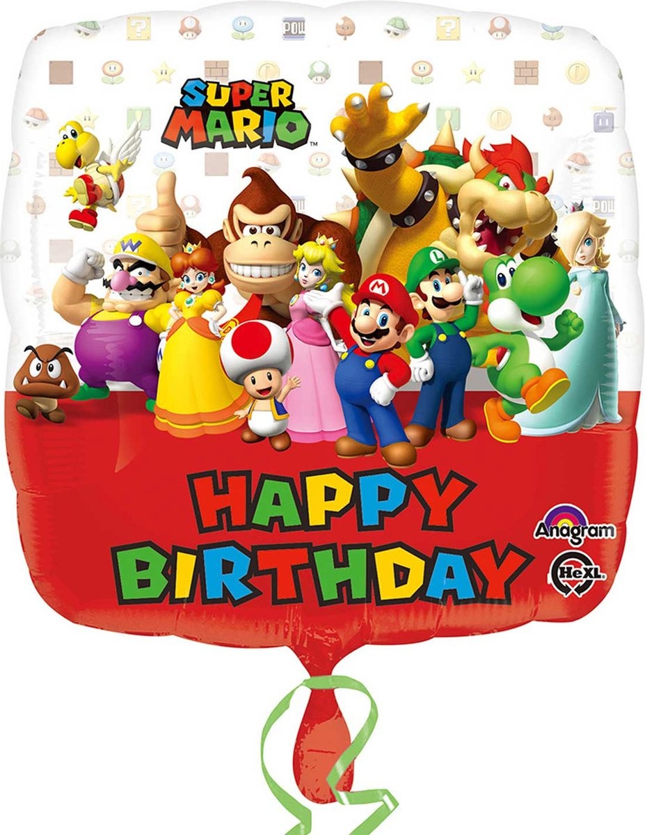 Amscan - Nintendo - Super Mario - Happy Birthday Folie ballon - Helium ballon - Leeg - 1 Stuk