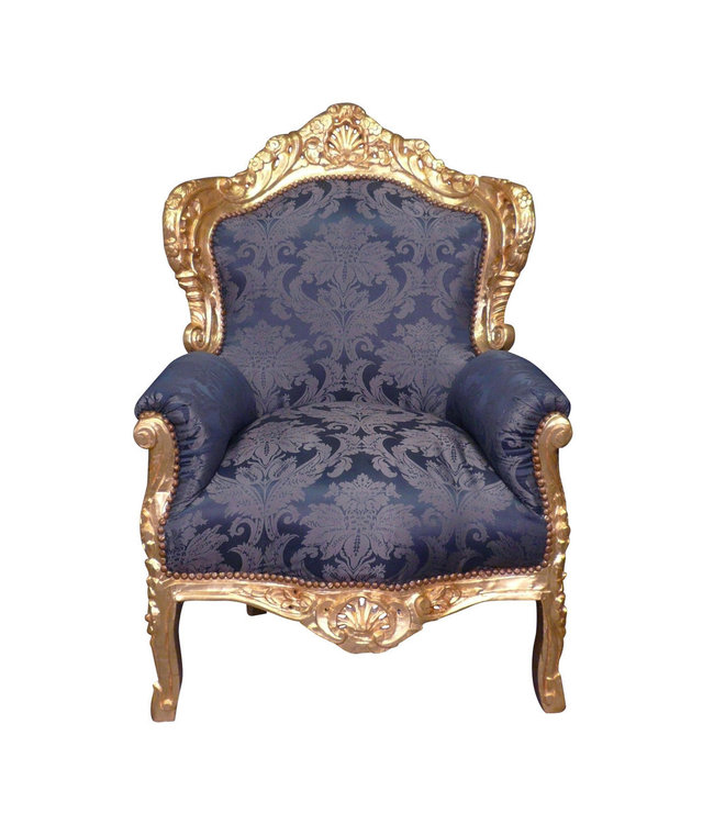 Barok fauteuil goud blauw Milano Le Chique Wonen